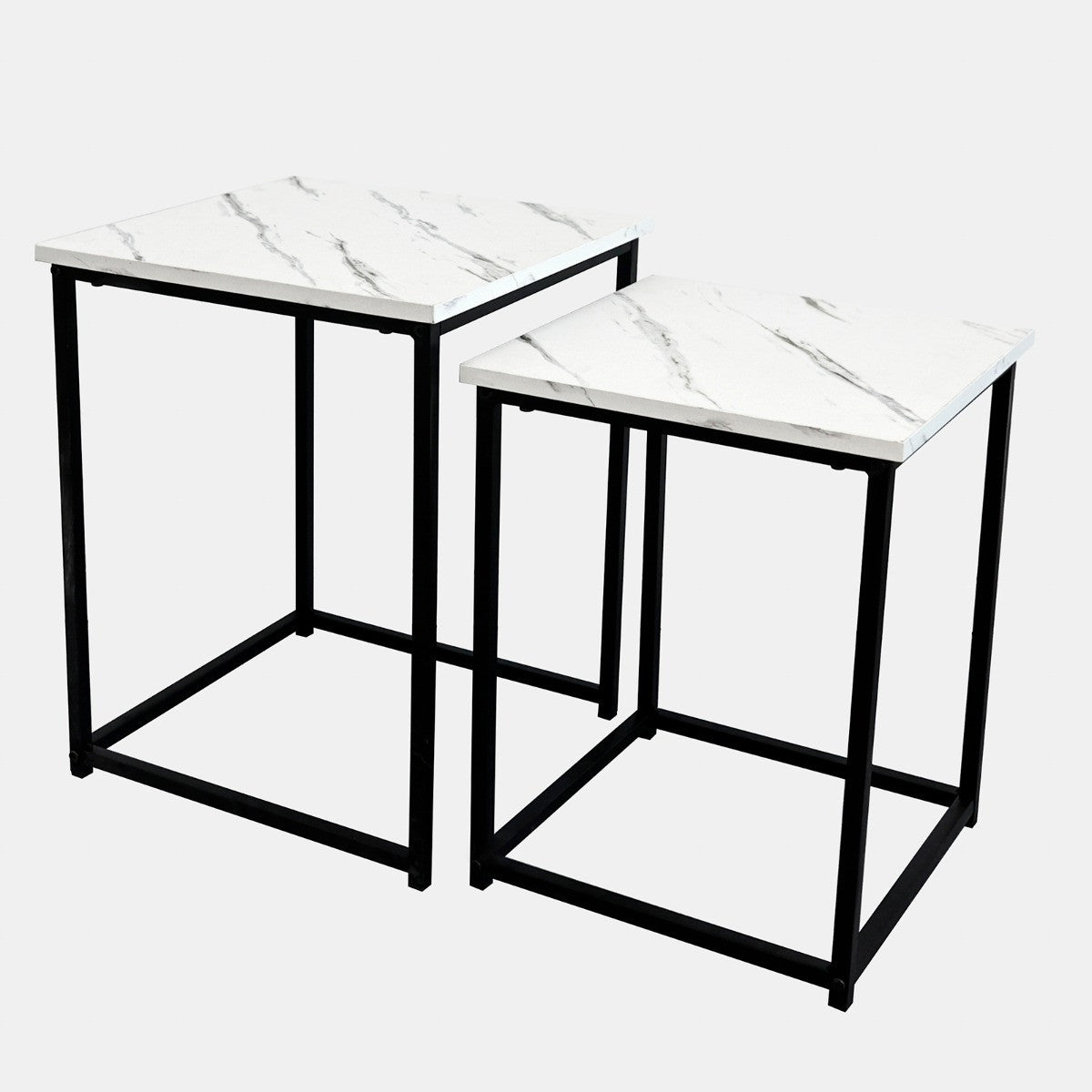 Manhattan Marble Effect Nest of 2 Square Tables - Black/White - Truly Yours