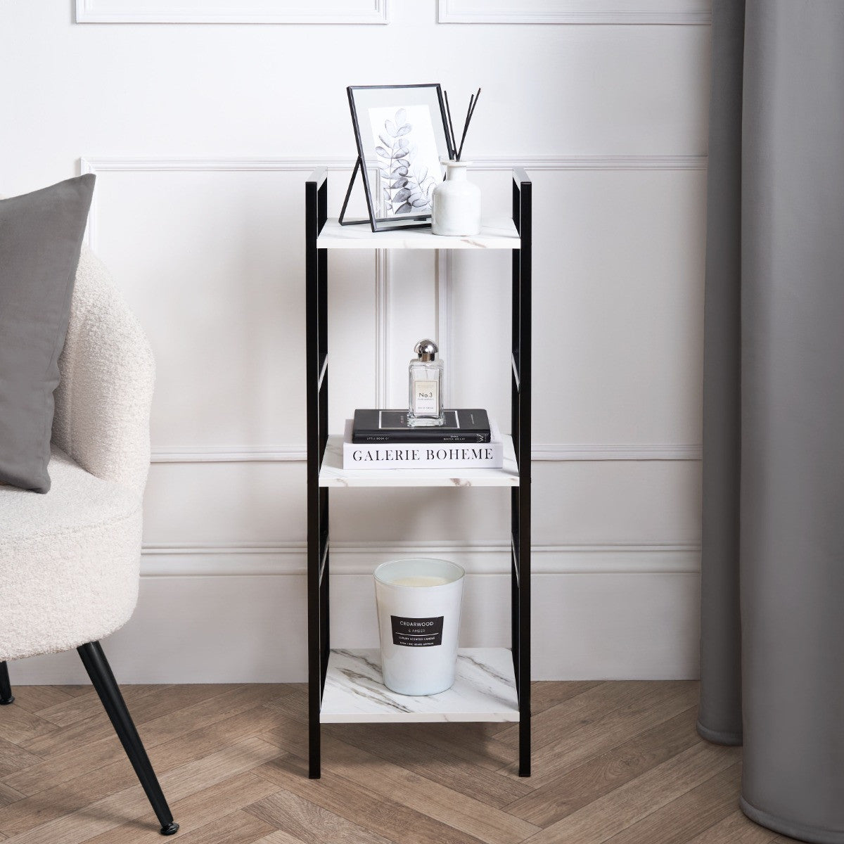 Manhattan Marble Effect 3-Tier Shelving Unit - Black/White - Truly Yours