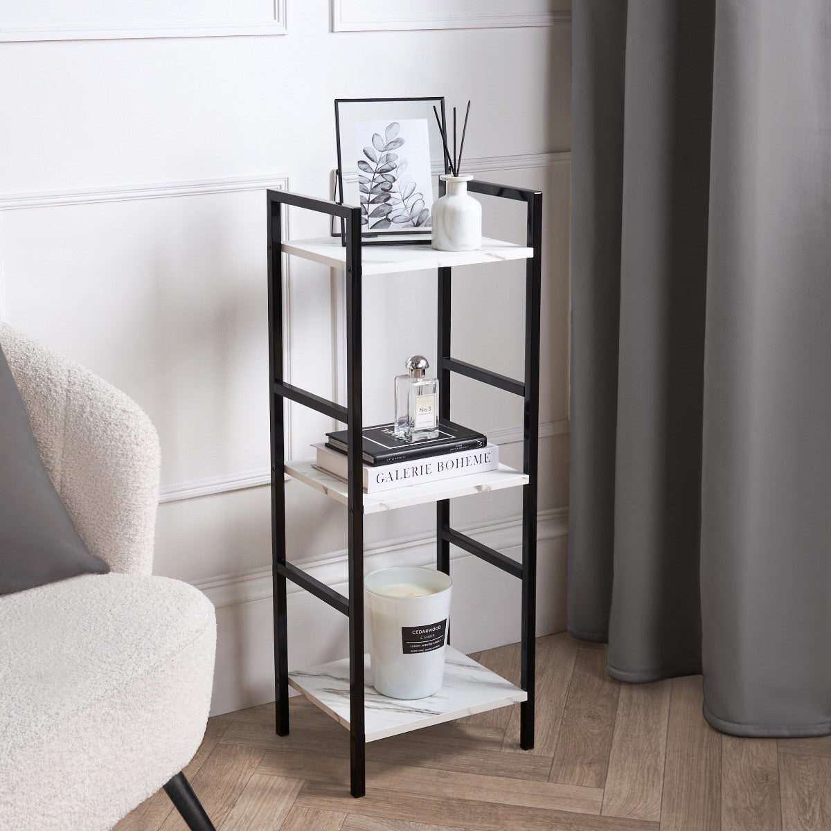 Manhattan Marble Effect 3-Tier Shelving Unit - Black/White