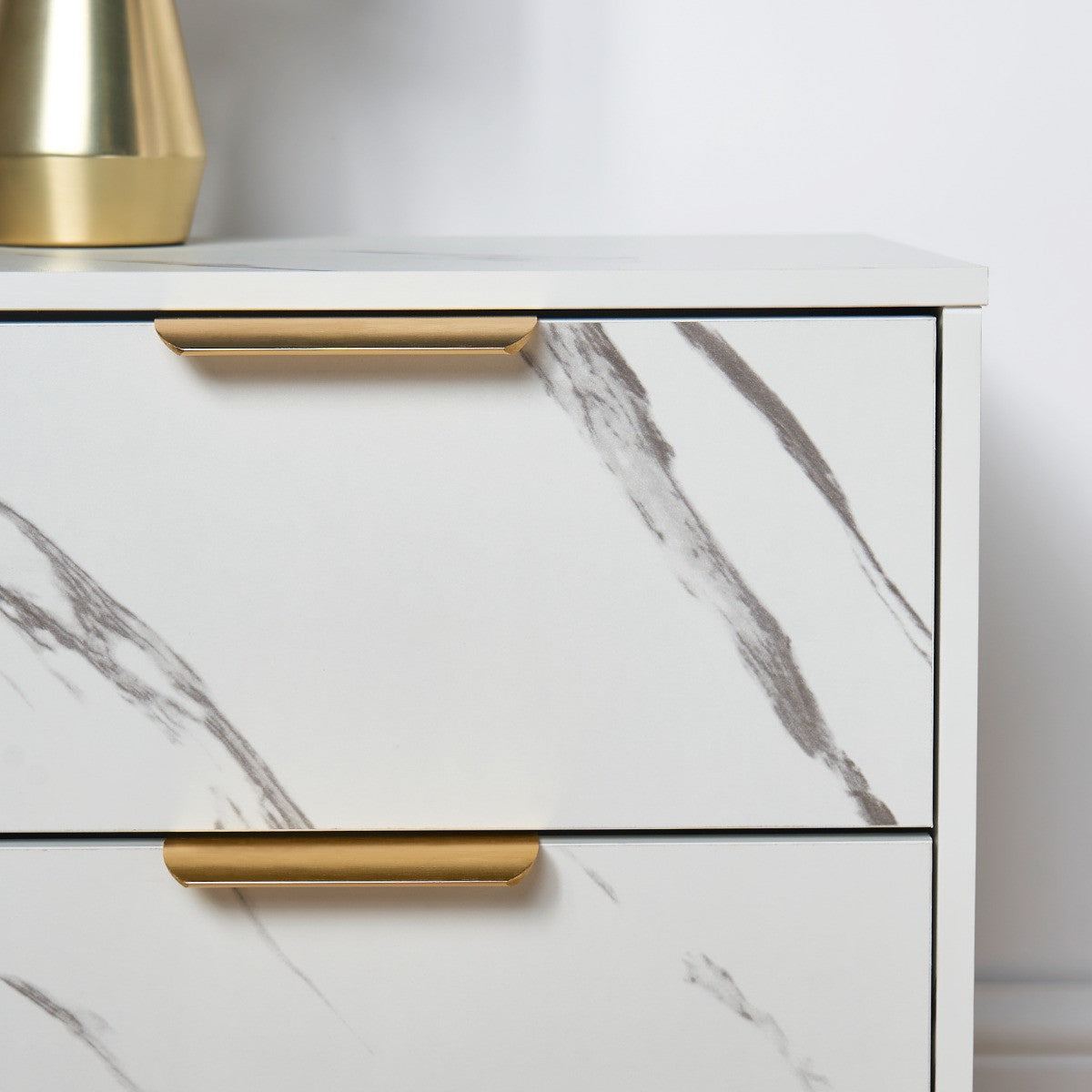 Luxery Marble Effect 2 Drawers Bedside Table - White - Truly Yours