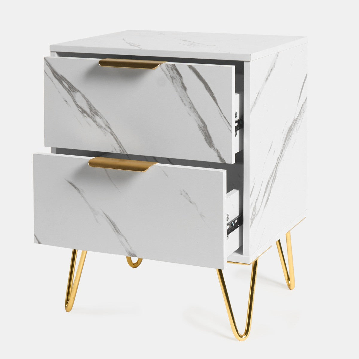 Luxery Marble Effect 2 Drawers Bedside Table - White - Truly Yours