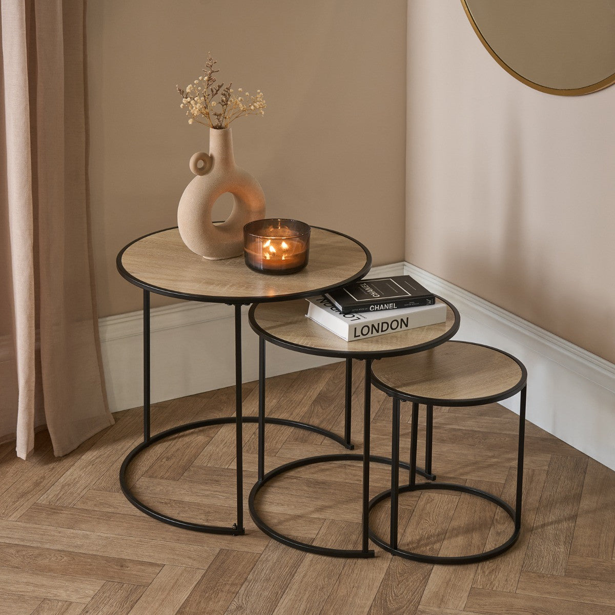 Manhattan Nest of 3 Round Side Tables - Light Wooda