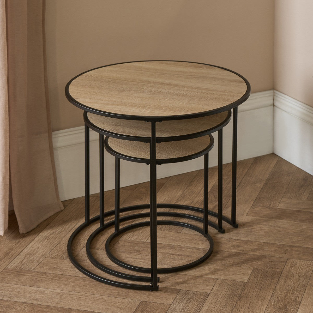 Manhattan Nest of 3 Round Side Tables - Light Wooda