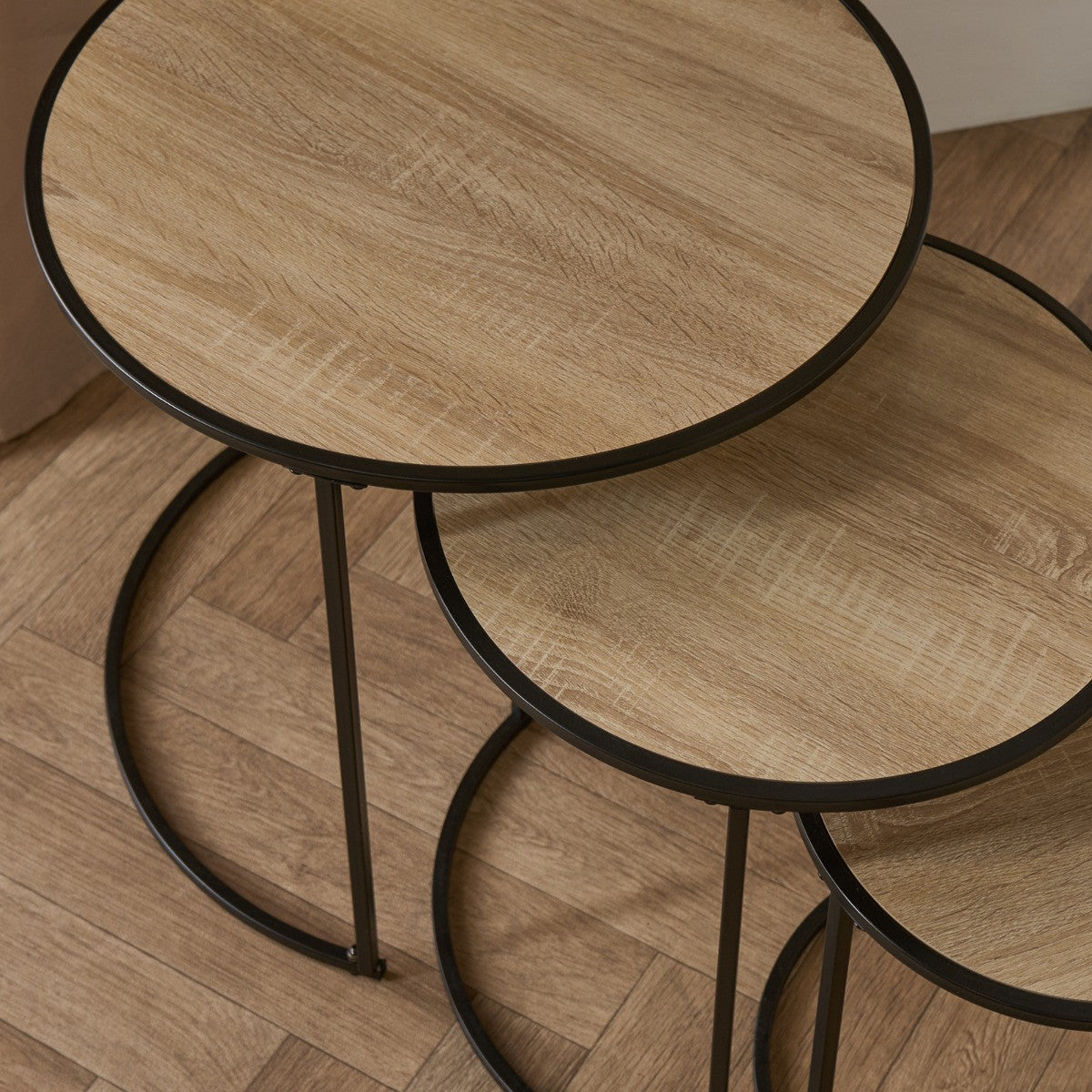 Manhattan Nest of 3 Round Side Tables - Light Wooda Tables