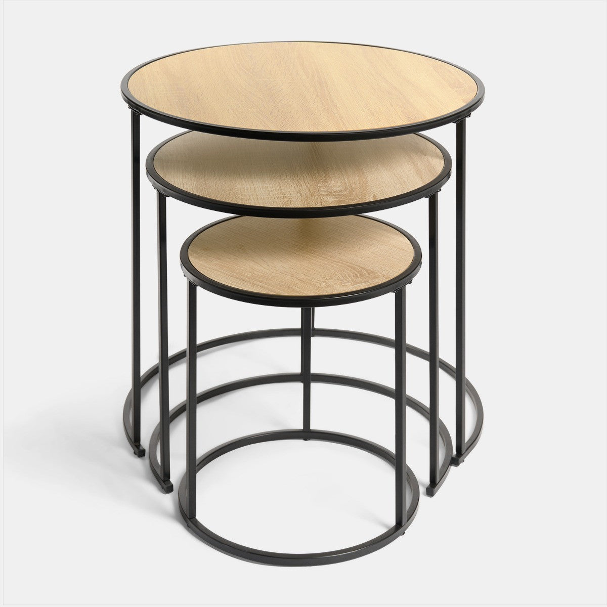 Manhattan Nest of 3 Round Side Tables - Light Wooda Tables