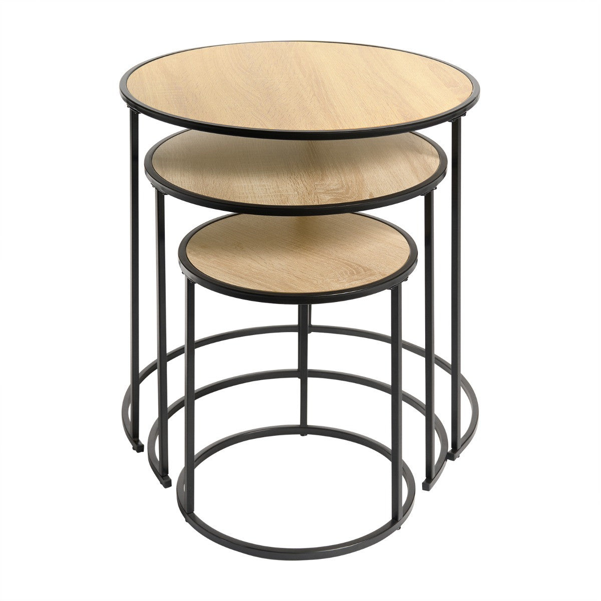 Manhattan Nest of 3 Round Side Tables - Light Wooda Tables