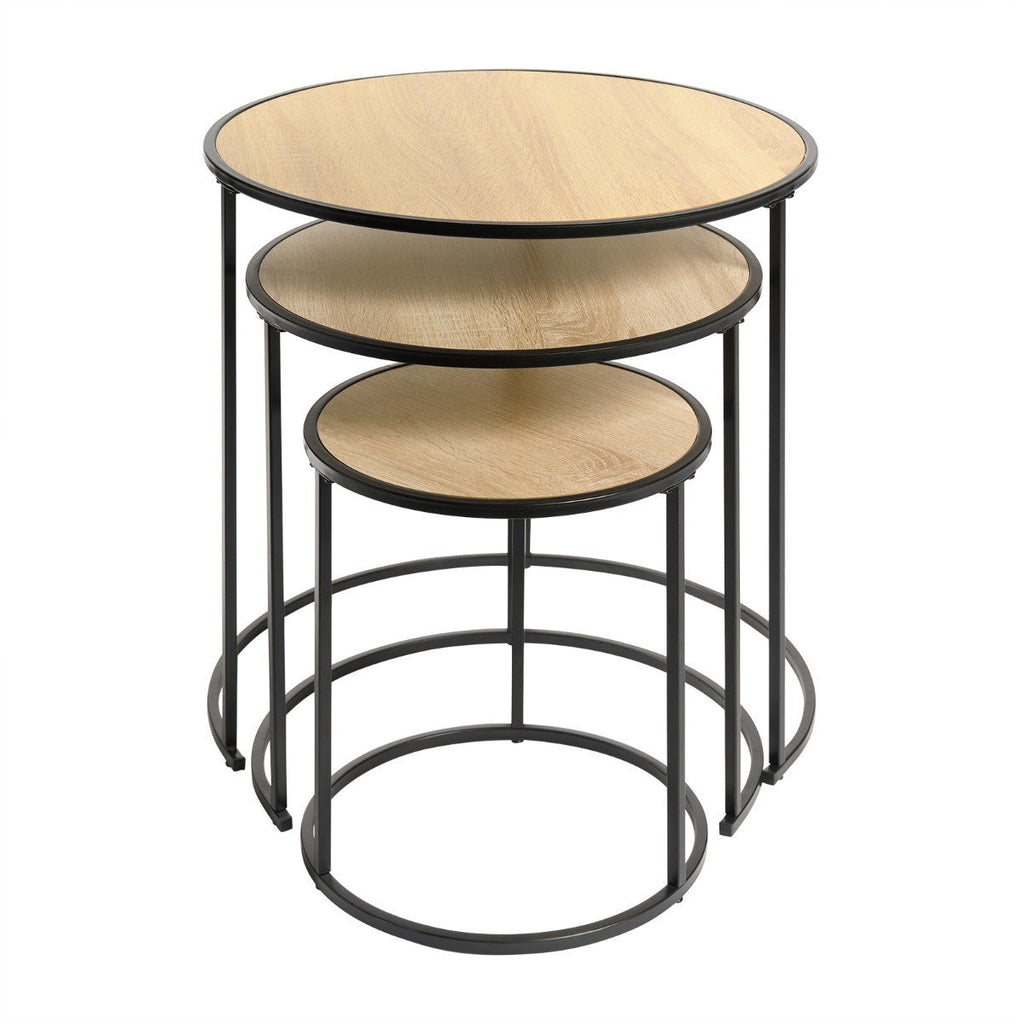 Manhattan Nest of 3 Round Side Tables - Light Wooda Tables