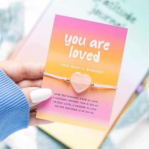 You Are Loved Rose Quartz Crystal Heart Bracelet Bracelet