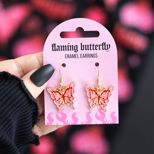 Y2K Enamel Drop Earrings - Heart Flame, Pink Butterfly, dice and Checkerboard Hearts - Truly Yours