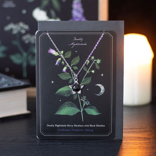 Deadly Nightshade Necklace with Black Obsidian on Greeting Card - Truly Yours