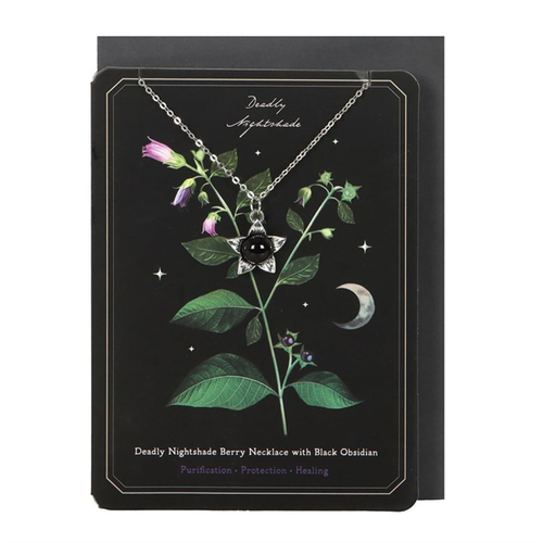 Deadly Nightshade Necklace with Black Obsidian on Greeting Card - Truly Yours