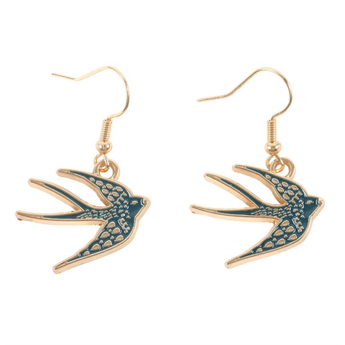 Blue Spread Your Wings Swallow Earrings