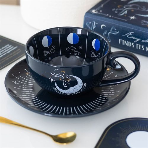 Blue Moon Phase Teacup and Saucer Cup