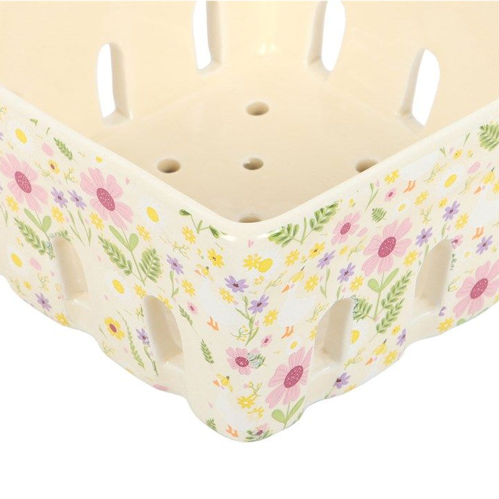 Daisy & Duck Print Ceramic Berry Basket Dish