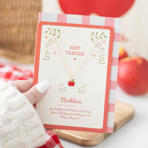 Best Teacher Apple Necklace on Greeting Card - Truly Yours