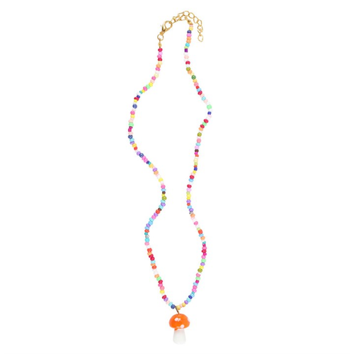 Orange Mushroom Beaded Pendant Necklace - Truly Yours