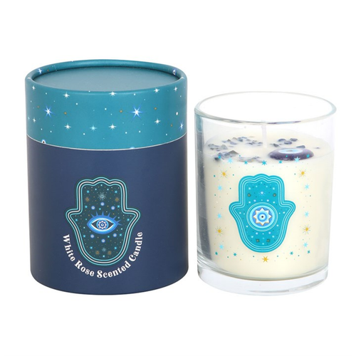 Hand of Hamsa White Rose Candle with Crystals - Truly Yours
