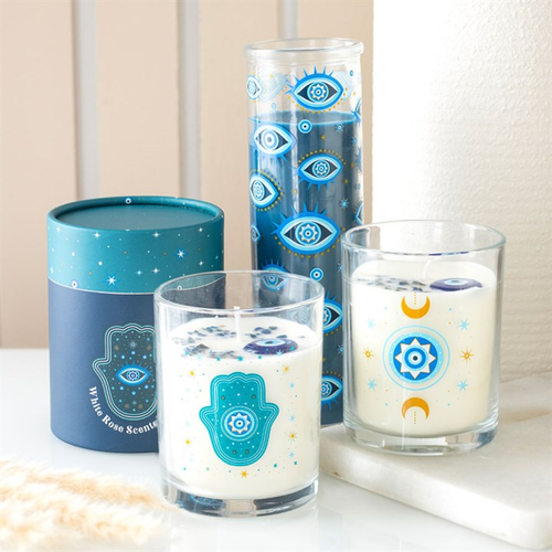 Hand of Hamsa White Rose Candle with Crystals - Truly Yours