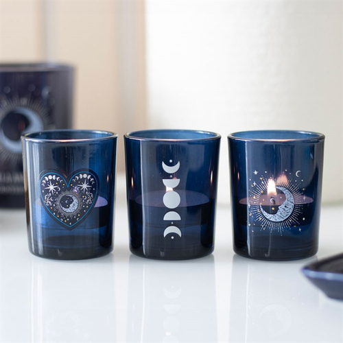 Set of 3 Blue Moon Votive Candle Holders - Truly Yours