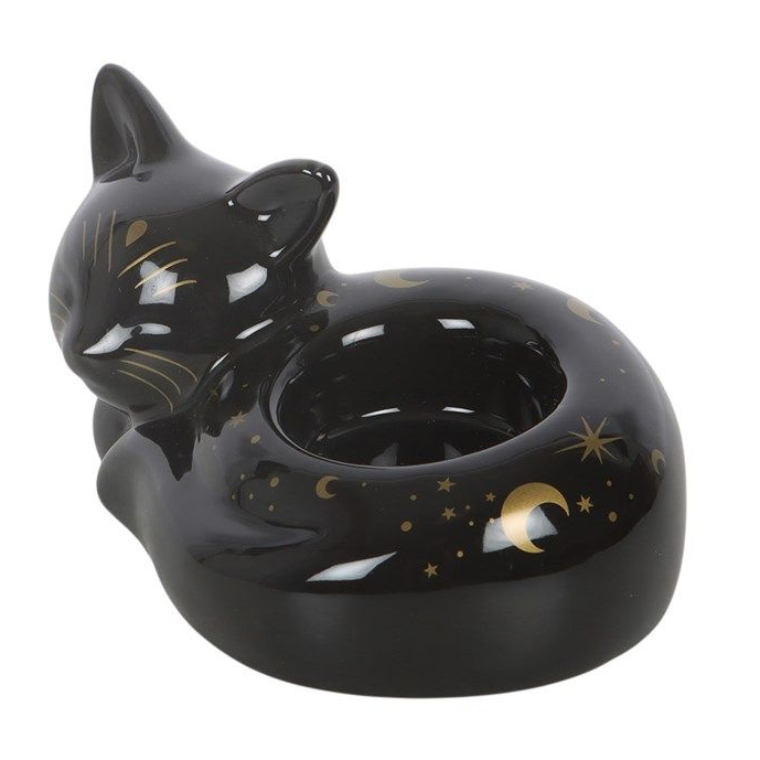 Black Cat Magick Curled Cat Tealight Holder - Truly Yours