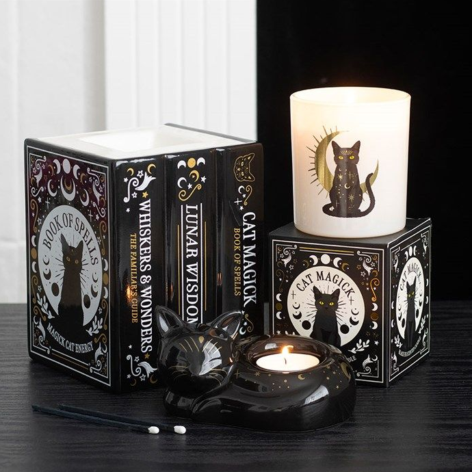 Black Cat Magick Curled Cat Tealight Holder - Truly Yours