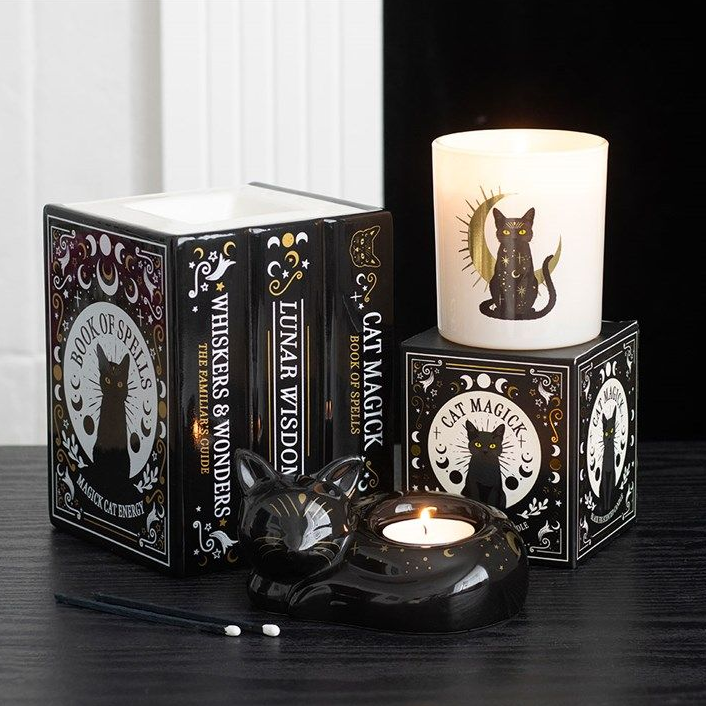 Black Cat Book of Spells Oil Burner and Wax Warmer - Truly Yours
