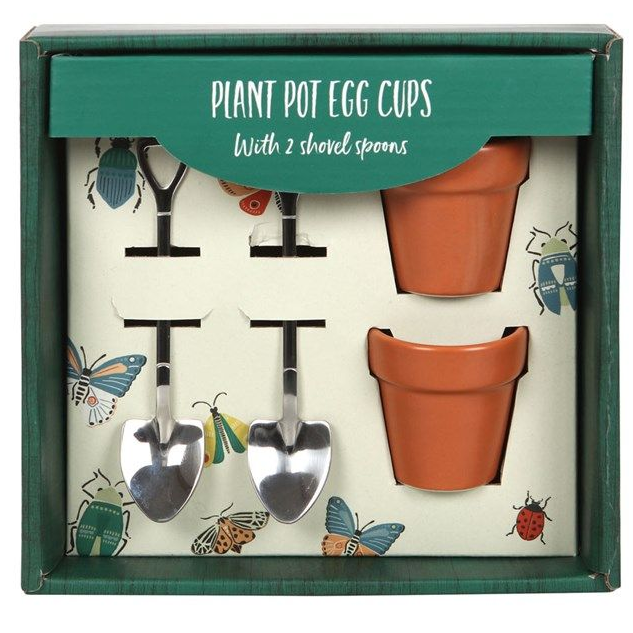 Plant Pot Egg Cup Set with Shovel Spoons