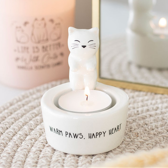 Warm Paws, Happy Heart Cat Tealight Holder