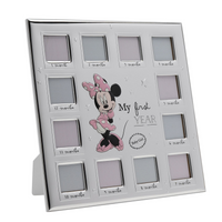 Disney Minnie Mouse 12 Month Multi Aperture Real 999 Silver Plate Frame With White Wooden Back