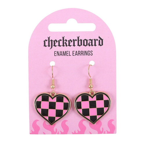 Y2K Enamel Drop Earrings - Heart Flame, Pink Butterfly, dice and Checkerboard Hearts - Truly Yours