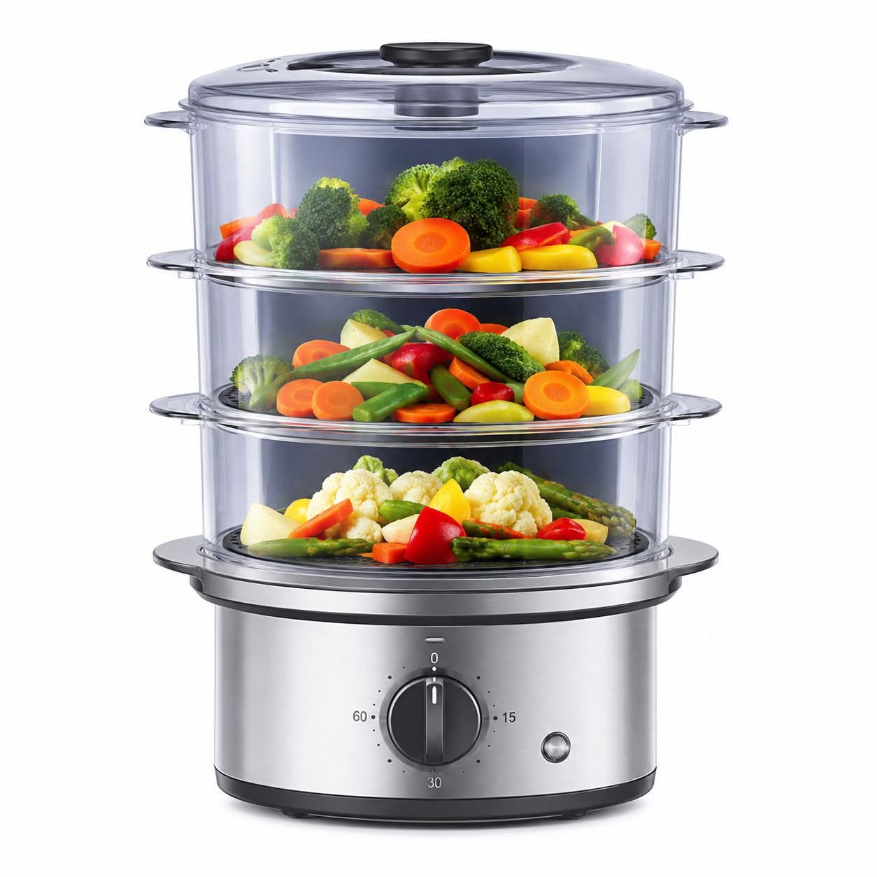 3-Tier 9 Litre Food Vegetable Steamer Healthy 800W Russell Hobbs - White