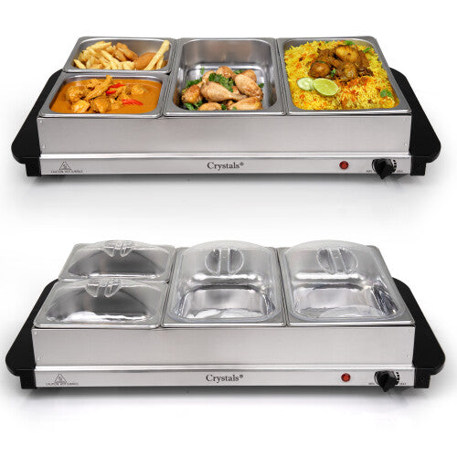ELECTRIC BUFFET SERVER ADJUSTABLE TEMPERATURE FOOD WARMER 4 TRAY COMPARTMENTS - Truly Yours
