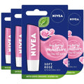 NIVEA Lip Balm Soft Rosé Pack of 4 Protective Lip Moisturiser with Natural Oils Enriched with Rose Extract, Caring Lip Balm for 24h - Truly Yours