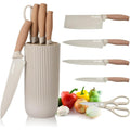 (Khaki) Kitchen Knife Set, 6-Pieces Khaki Sharp Knife Set for Kitchen, Non-Stick Non-Slip Stainless Steel Chef Knife Set with Universal Knife Block Suitable - Truly Yours