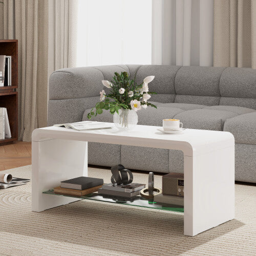 HOMCOM High Gloss Storage Coffee Table, Centre Table for Living Room, White - Truly Yours