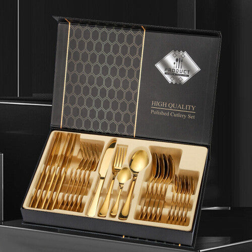24 Piece Stainless Steel Gold Cutlery Canteen Set Supreme Quality - Truly Yours
