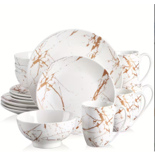Gold Ceramic Dish Set] 16 Piece Gold Splash Glaze Ceramic Dish Set,