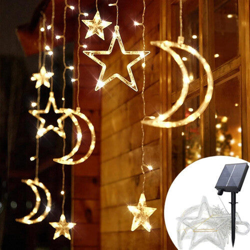 LED Solar Curtain String Lights 3.5m Garland Fairy Lights Solar LED String Light for Window Bedroom Wedding Decor Patio Lights-Color : Warm White