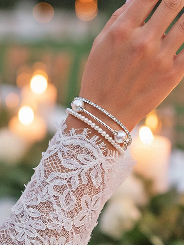 Imitation Pearl & Rhinestone Layered Bracelet