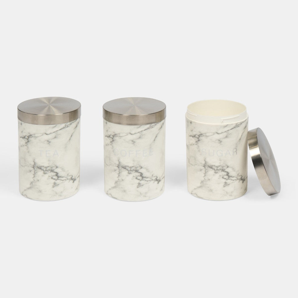 Piece Tea Coffee Sugar Canisters - White Marble Canisters