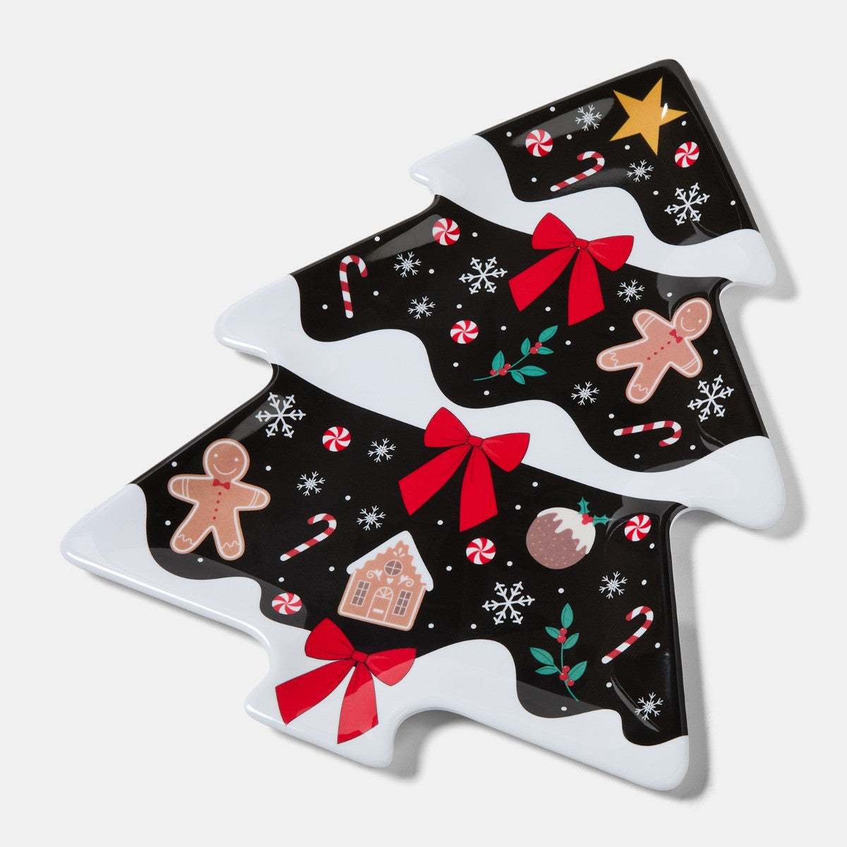 2 Pack Christmas Tree Shaped Platters - Black