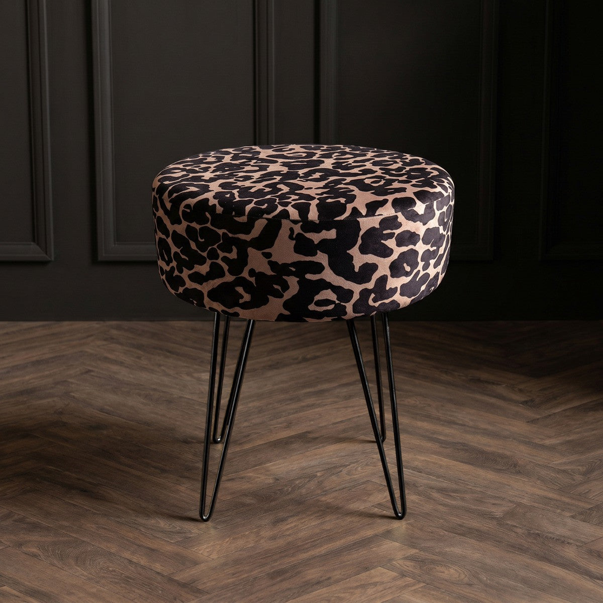 Leopard Matte Velvet Hairpin Stool - Natural