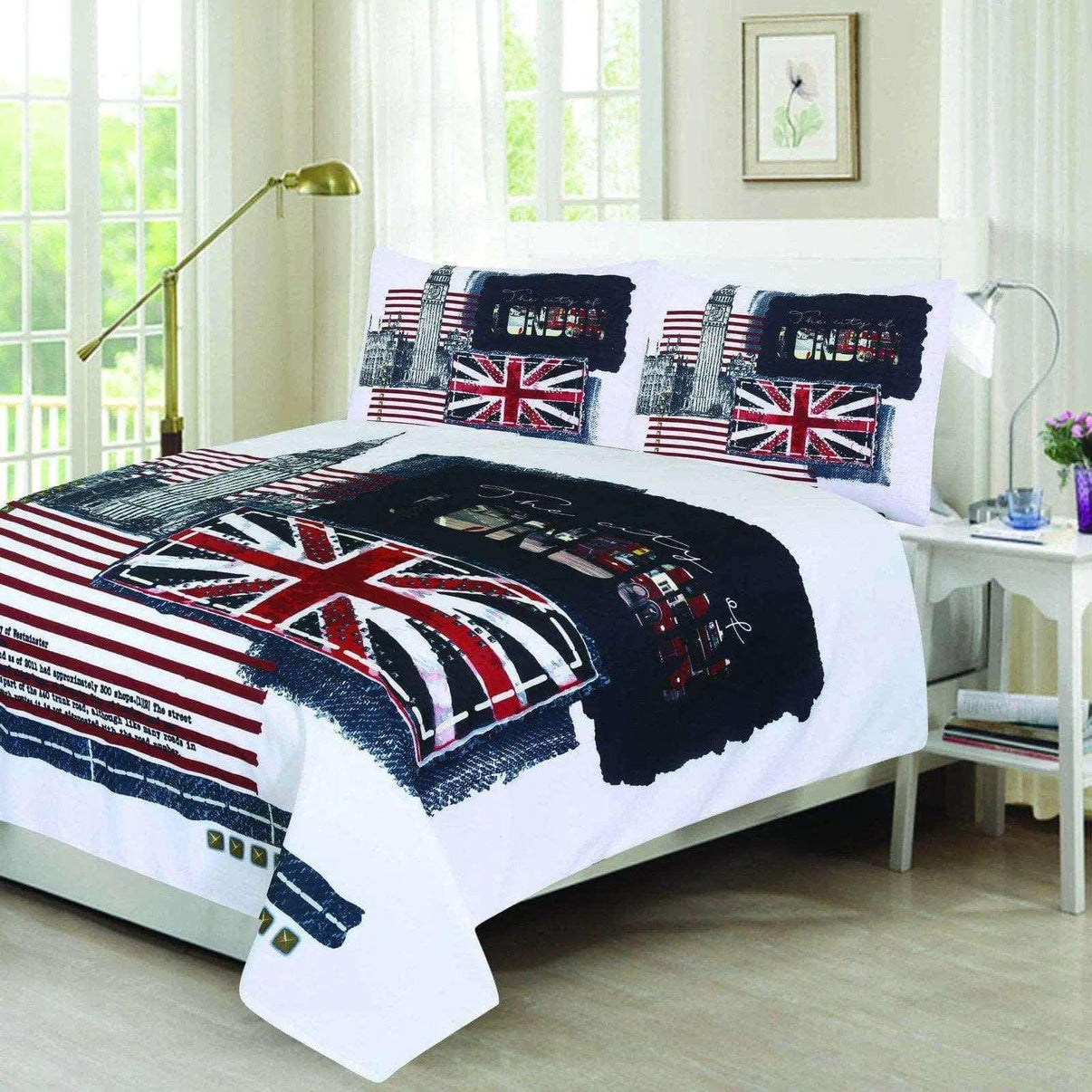 3D London City Duvet Cover Set - King Size Union Jack & Big Ben Print Bedding Set with Matching Pillowcases
