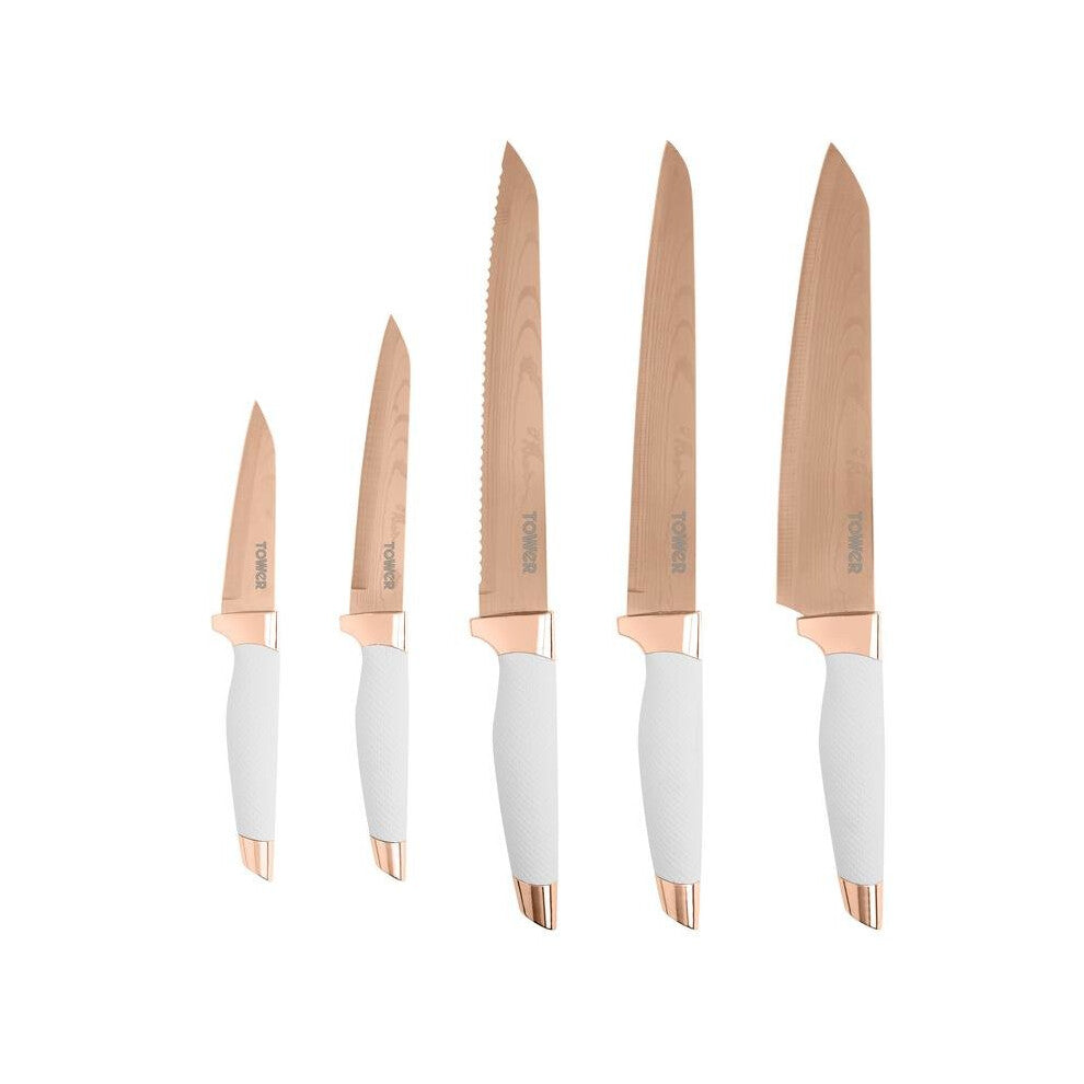 5pc Tower Kitchen Knife Set With Knife Block Rose Gold - Truly Yours
