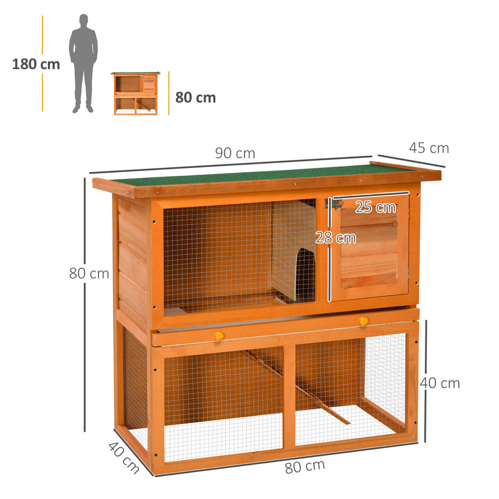 Pawhut 90cm 2 Tiers Rabbit Hutch Wooden Pet Cage Run Vintage Bunny House - Truly Yours