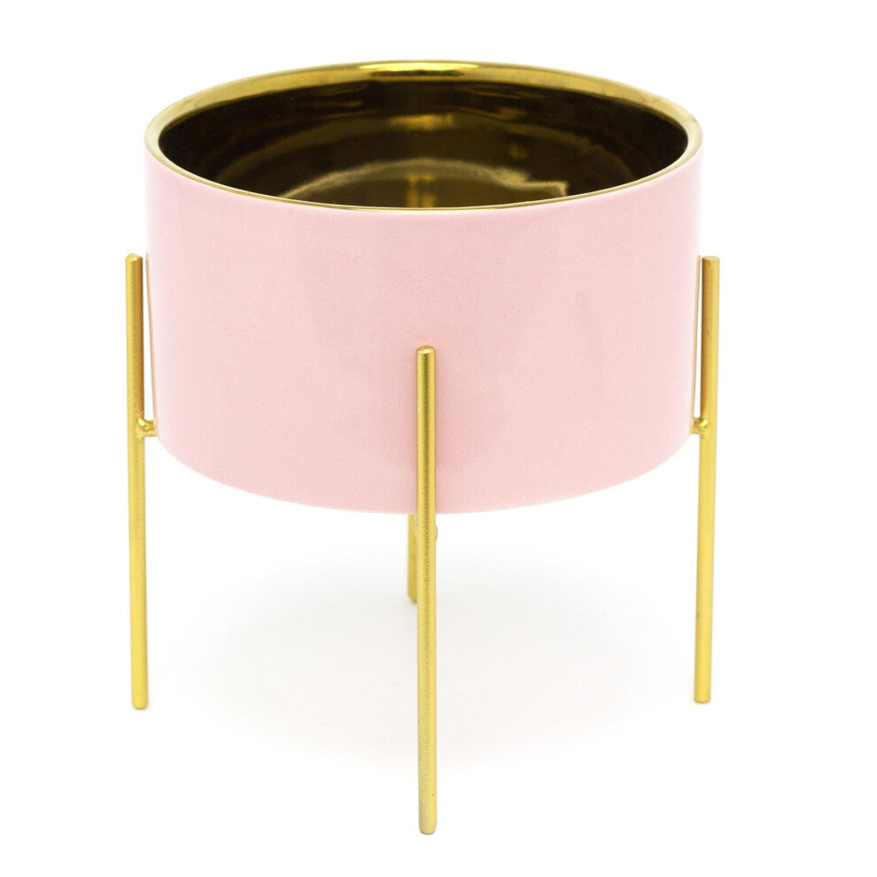 Pink And Gold Ceramic Cache Plant Pot Planter With Stand - Truly Yours