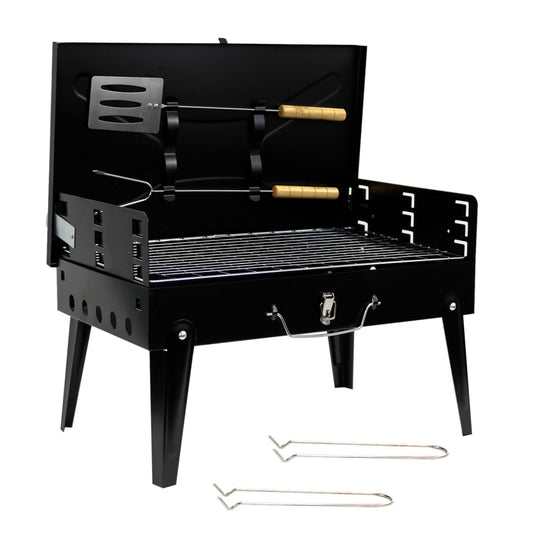 Portable Foldable Suitcase Charcoal BBQ Grill with Integrated Utensils and Carrying Handle - Truly Yours