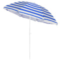 1.7M Blue & White Striped Garden Parasol with Tilt Function – UPF40 Sun Protection, 8-Rib Steel Frame & Carry Bag