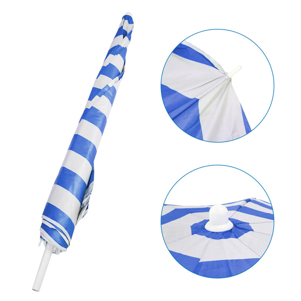 1.7M Blue & White Striped Garden Parasol with Tilt Function – UPF40 Sun Protection, 8-Rib Steel Frame & Carry Bag
