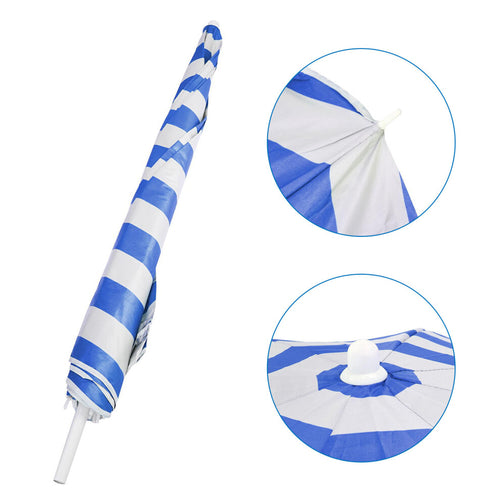 1.7M Blue & White Striped Garden Parasol with Tilt Function – UPF40 Sun Protection, 8-Rib Steel Frame & Carry Bag